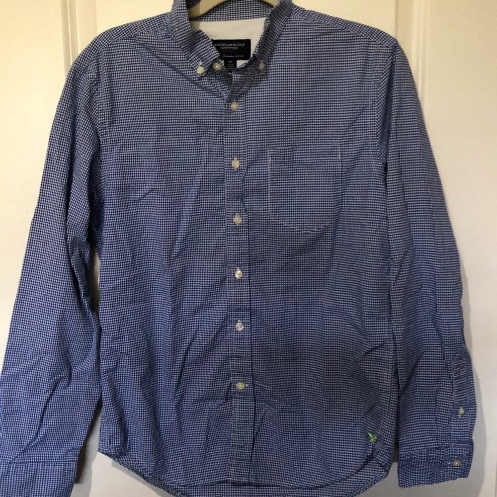 Aeo Blue Gingham Button Down - image 5